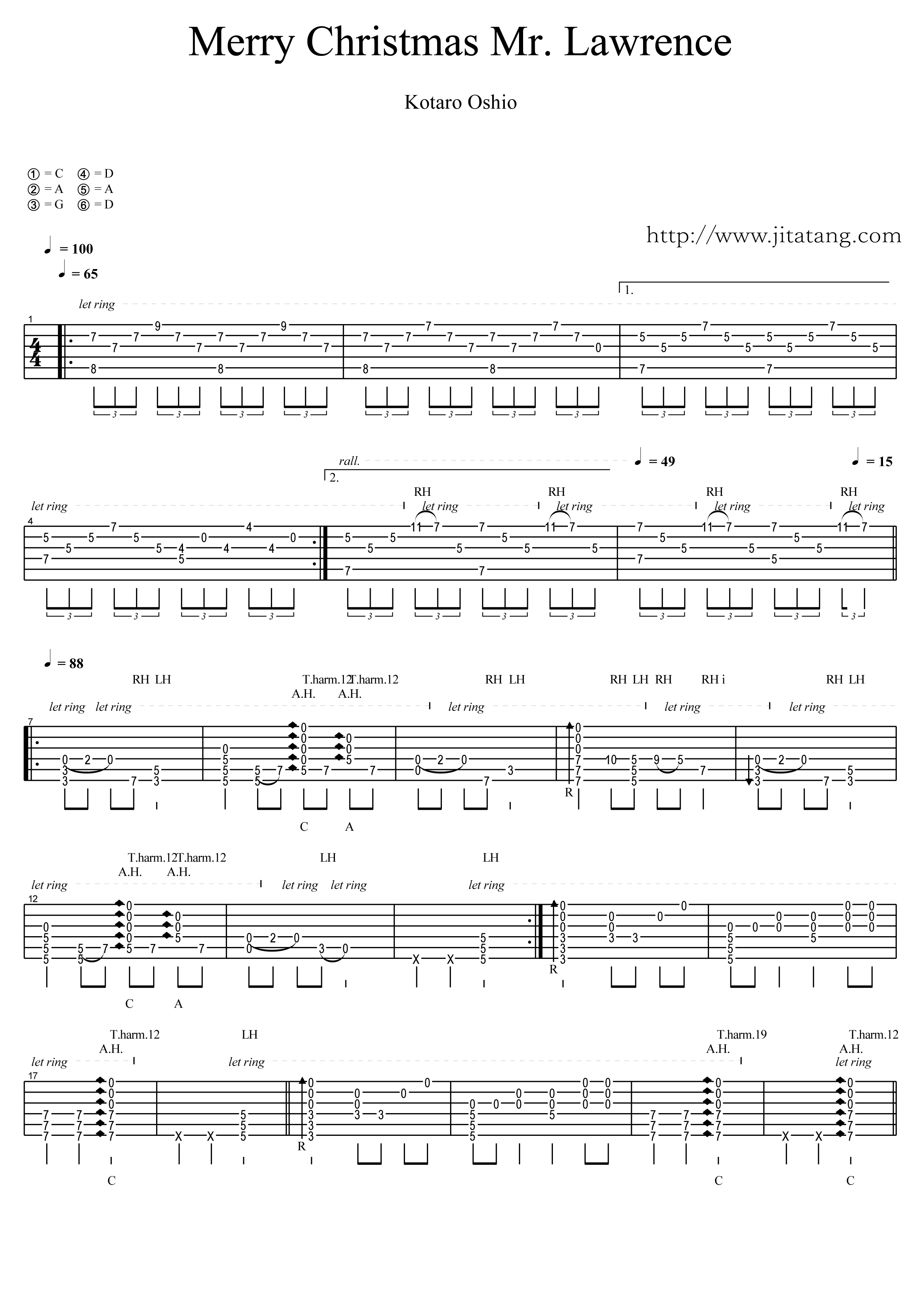 Merry-Christmas-Mr.Lawrence指弹吉他谱1-押尾桑