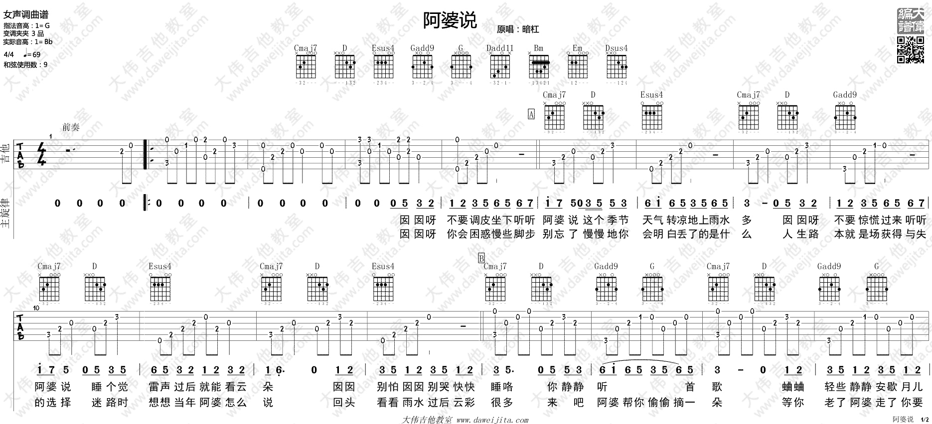 阿婆说吉他谱1-陈一发儿